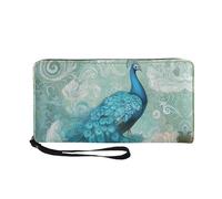 COEQINE Peacock Wallet for Men Leather Card Wallets Credit Card Holder with Handles Lightweight Coin Pocket Long Style Handbag for Dad Birthday Gifts