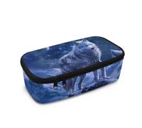 COEQINE Pencil Bag for Boys for School Large Capacity Pencil Box with Zipper Spacious Blue Wolf Cool Animal Printed Pen Case Organizer Portable Coin Pocket for Office