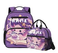 COEQINE Personalized Axolotl Toddler Girl Backpack and Lunch Box Set Lightweight Pre-Kindergarten Toddler Girls School Bag with Snacks Knapsack Purple Magic Book Witch