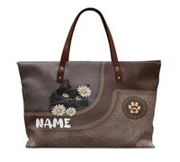 COEQINE Personalized Reusable Tote Bags Bulk Tote Handbags For Women Leather Customized Purses for Womens Top Handle Black Cat Daisy Custom Name Shoulder Hobo Bucket Handbag for Work