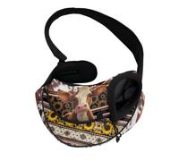 COEQINE Pet Carrier for Small Dogs Cat Sling Bag Hands-Free Western Cow Sunflower Print Front View Pet Crossbody Purse Breathable Mesh Small Cats Outdoor Walking Park