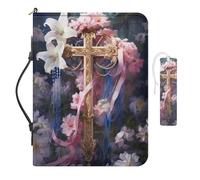 COEQINE Pink Bible Case for Women Leather Bible Cases for Woman with Soft Pu Bookmark Minimalist Design for Teen Girls Waterproof Cross Floral Book Cover Protector for Book Lover Gifts,12.6x9.1x2.8 in