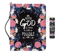 COEQINE Pink Bible Covers for Women Leather Bible Holder Case with Handles,with God All Things are Possible, Book Protector for Book Lovers Medium Size