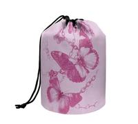 COEQINE Pink Butterfly Gothic Drawstring Makeup Bag for Women for Travel Cute Large Make Up Bag Inside 3 Stretch Band and Mesh Pocket for Travel Toiletry Storage Bags