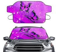COEQINE Pink Butterfly Print Windshield Snow Cover Car Winter Windshield Ice Cover for Snow Protector for Most Vehicle SUV Trucks Accessories