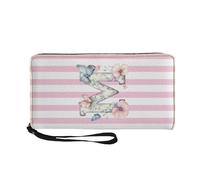 COEQINE Pink Butterfly Wallets for Women Initial Name Large Capacity Cell Phone Purse Organizer Case with Zipper for Birthday