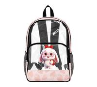 COEQINE Pink Clear Backpack for Girls School Bookbag with Front Zipper Carrying Essentials 1St Grade Elementary School Bag Kids Age 6-7-10 Years for Outdoor Activities,43.5x36x18 cm