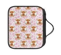 COEQINE Pink Crochet Hook Case Bamboo Crochet Hooks Set Storage Bag for Women Crochet Kits for Beginners Adults Highland Cow Print Knitting Accessories Keep All in One Place