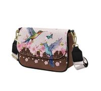 COEQINE Pink Floral Purses For Women Crossbody Bag Hummingbird Butterfly Print Leather Shoulder Strap Removable Anti-Theft Clutch Saddle Hobo Bag