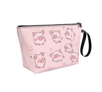 COEQINE Pink Makeup Bag for Purse Travel Leather Toiletry Bag for Women Traveling Lightweight Portable Pouch Open Flat Cosmetic Bag with Zipper for Vacation Party