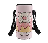 COEQINE Pink Pig Doughnut Print Cute Water Bottle Carrier Bag Adjustable Shoulder Strap for Kids Adult Hiking Walking School Insulated Water Bottle Sling Holder Bag