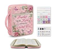 COEQINE Pink Quilted Bibles Bag for Women Multi Pocket Faith Scripture Quilt Tote Bags with Bible Tabs for Women Girls Back to School Gifts fit 25 x19x5.5 cm