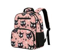 COEQINE Pink Toddlers Backpack for Girls Kids School Back Pack Black Cat Printed Bookbag for Little Girls With Water Bottle Pockets For Elementary School Bag For Daily Lightweight,34.2 cm