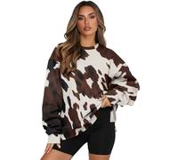 COEQINE Polka Dot Fall Sweaters For Women Plus Size Sweatshirt with Pocket Women's Sweater Pullover Oversized Tops, S-3XL, Cow Print Brown White, XL