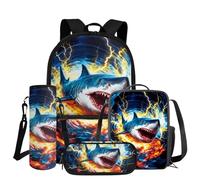 COEQINE Preschool Backpack for Boys 4-6 Shark Lunch Box Set of 4,Kindergarten Boys School Bag with Water Bottle Sleeve Strap and Large Pencil Case for Big Kids 4-9 Years Old Laptop Backpacks