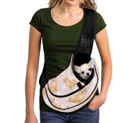 COEQINE Puppy Carrier Sling For Small Dogs 0-15 Lbs Pink Lovely Orange Cat Print Pet Carry with Adjustable Straps Locking Safety Zipper Hands-Free Reversible Dog Purse Pouch for Outdoor