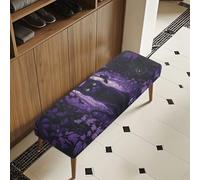 COEQINE Purple Black Cat Cobweb Wine Cellar Tasting Bench Cover with Elastic Edge Stretch Bench Covers Slipcover Dining Seat Cushion Protector