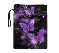 COEQINE Purple Book Cover with Butterfly Print Sleeve for Women Paperbacks Washable Fabric Cloth Pouch Bag Zipper Pocket Lovers Literary Classmate Friend Gifts