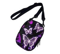 COEQINE Purple Butterfly Print Crossbody Bags Cellphone Purse for Women Messenger Bag Zip Pocket Waterproof Handbags Travel Casual Shoulder Bags
