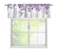 COEQINE Purple Floral Pattern Kitchen Curtain Valance 54x18, Pink Short Topper Window Treatments Rod Pocket Thermal Insulated Blackout Curtain Valance for Home