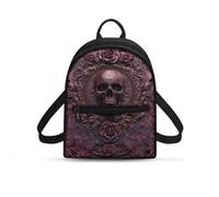 COEQINE Purple School Bag for Girls Skull Backpack with Adjustable Shoulder Strap Ladies Small Backpacks Travel Bag Anti Theft Goth Handbag Shoulder Bag with Zipper for School Work
