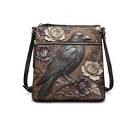 COEQINE Raven Goth Purse Leather Hobo Bag for Womens with Strap,Zip-Top