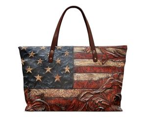 COEQINE Red American Flag Vintage Floral Leather Tote Bag for Women With Zipper Work Purses for Womens Vegan Leather Shoulder Hobo Bucket Handbag for Work Picnic Hiking Shopping