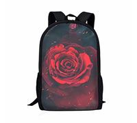 COEQINE Red Rose Pattern for Women Girls Casual Backpack Kids Adult Book Bag Large Capacity Shoulder Rucksack Adjustable Strap Daypack