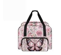 COEQINE Sewing Machine Carrying Case Pink Butterfly Floral Travel Tote Handbag Craft Carry Case Romantic Escape Adult Beginners