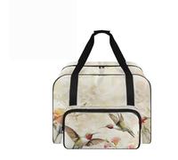 COEQINE Sewing Machine Carrying Case Vintage Light Brown Floral Bird Craft Carry Case Travel Tote Bag Handbag Sewing Learners Heritage Travel Accessories Large 20 x 13 x 10 Inch