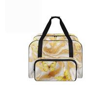COEQINE Sewing Machine Hard Carrying Case for Women Marble Butterfly Print Tote Storage Case Vintage Print Expandable Pockets for Retro DIY Craft Lovers