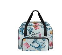 COEQINE Sewing Machine Storage Case Adventure Ready Tote with Light Blue Sewing Tool Pattern Durable Canvas for On The Go Sewing Enthusiasts