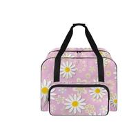 COEQINE Sewing Machine Storage Case Compact Big Capacity Tote with Daisy Pink Pattern Reinforced Handles for Easy Transport