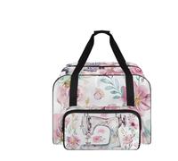 COEQINE Sewing Machine Storage Case Compact Big Capacity Tote with Floral Sewing Tool Pink Design Reinforced Handles for Easy Transport