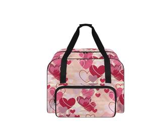 COEQINE Sewing Machine Storage Case Compact Big Capacity Tote with Heart Pink Design Reinforced Handles for First Time Sewing Enthusiasts