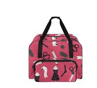 COEQINE Sewing Machine Storage Case Compact Tote with Pink Sewing Tool Accessories Print Multipocket Organizer for First Time Sewing Machines
