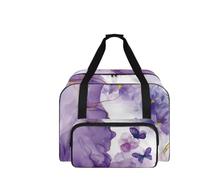 COEQINE Sewing Machine Storage Case Compact Tote with Purple Floral Butterfly Print Multipocket Organizer for Travel and Craft Enthusiasts