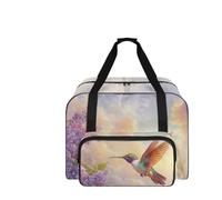 COEQINE Sewing Machine Storage Case Travel Friendly Tote with Hummingbird Floral Pattern Durable Canvas for On The Go Sewing Machine Protection