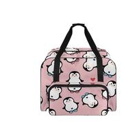 COEQINE Sewing Machine Storage Case Travel Ready Tote with Penguin Pink Pattern Durable Canvas Expandable Pockets for On The Go Sewing Projects