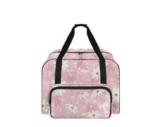 COEQINE Sewing Supplies Organizer Large Pink Daisy Machine Carrying Case with Pockets and Handles Lightweight Storage Handbag Tote Zipper Pouch Travel Companion for Joyful Craft Adventures