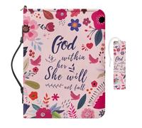 COEQINE She Reads Truth Bible Cover for Women Leather Bookmark Set 2 Pack Waterproof Pink Floral Bible Book Covers for Book Lovers Gifts Church Bag Protective with Handle Zippered Pocket,11.8x8.7x2.4