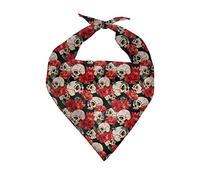 COEQINE Skull Print Dog Bandanas for Girl Medium Sized Dogs Valentines Day,Washable Triangle Handkerchief Floral Style Scarves Daily Bibs,Red Adjustable Neckerchief Accessories