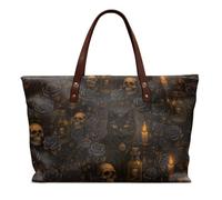 COEQINE Skull Purses For Women Work Gothic Black Cat Shoulder Bag Tote Handbags Soft Vegan Leather Evening Bag Clutch Purses for Women, Ladies Party Handbag Wedding Bag