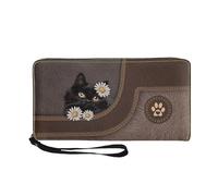 COEQINE Slim Leather Wallets for Men Women Custom Black Cat Name Credit Card Holder Purse for Woman Travel Lightweight Clutch Wristlet Wrist Strap Travel Accessories