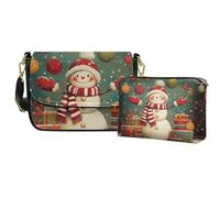 COEQINE Small Crossbody Bags For Women Travel Leather Snowman Green Purse For Womens Cross Body with Adjustable Strap with Matching Wallet Handbag Cosmetic Watgerproof Travel Clutch Bag