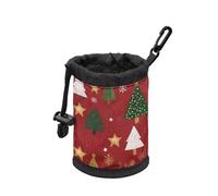 COEQINE Small Dog Treat Pouch Drawstring Christmas Tree Red Stars Puppy Training Treats with Clip Holder Drawstring Handbags for Travel