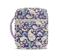 COEQINE Small Floral Quilted Tote Bag Purple Bible Cover Case for Women Travel with Durable Handle & Zipper Pocket for Reusable Christian Gifts for Womens,27x21x5.5 cm