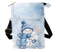 COEQINE Small Handbags Women Crossbody Bag with Strap Snowman Rabbit Light Blue Cross Body Phone Bag for Womens Travel Shoulder Handbags