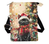COEQINE Small Shoulder Bags Women Cross Body Anti Theft Crossbody Bag for Womens Travel Xmas Lights Black Cat Red Ladies Canvas Bag Messenger Holder Purse Phones Bags Handbags