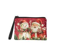 COEQINE Small Wallets for Women Snowman Red Santa Claus Coin Purse Women Patterned Flannel Makeup Bag for Handbag Mini Cosmetic Pouch with Handles for Travel Christmas Gifts